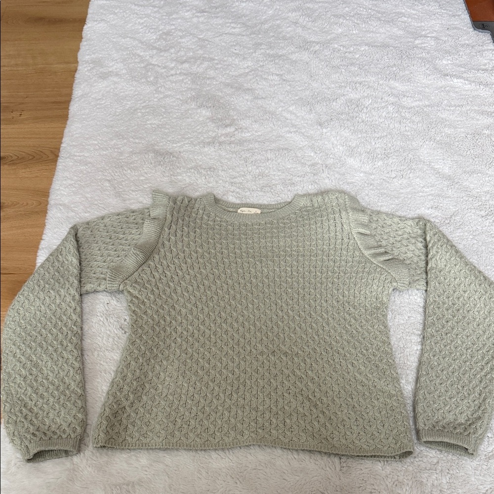 Rylee + Cru Light Sage Cable Knit Crew Sweater